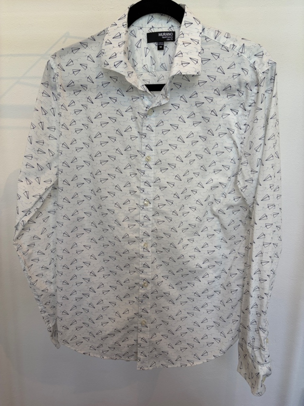Murano White Shirt with Navy Paper Plane Print